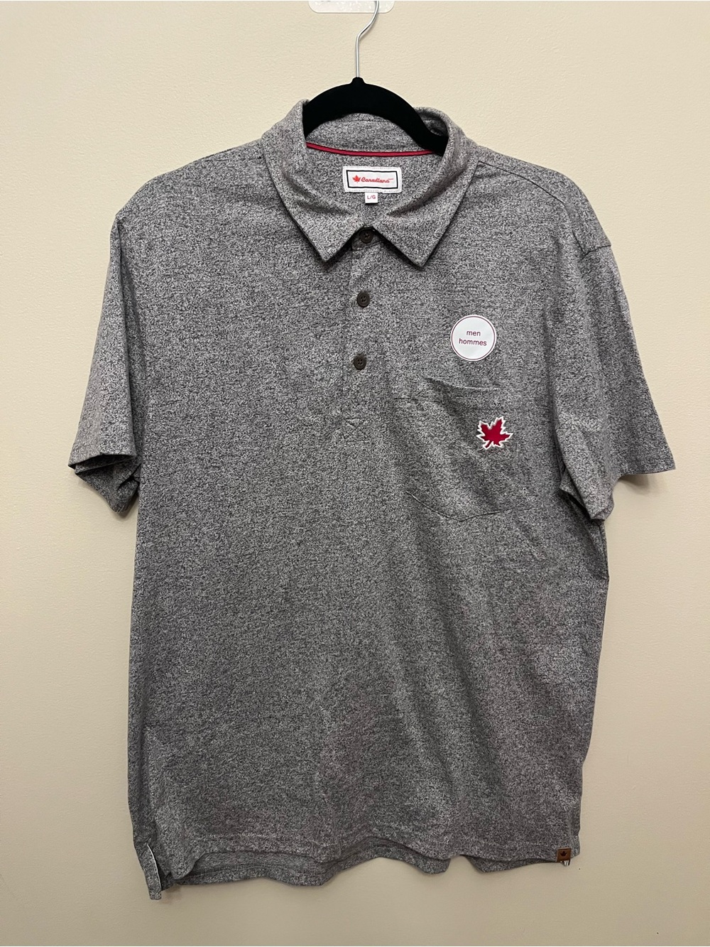 NWT Canadiana Grey Short Sleeve Polo Red Maple Leaf Men's Size Large